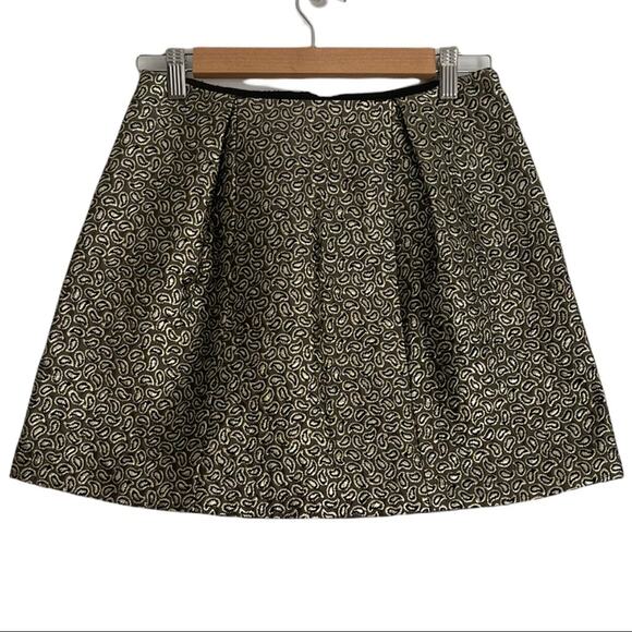 Tibi Jacquard Pleated Gold Black Metallic Paisley Mini Skirt Size 2 - Picture 3 of 8